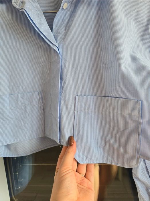 Koszula ZARA w paski r.36 biało niebieska bawełniana