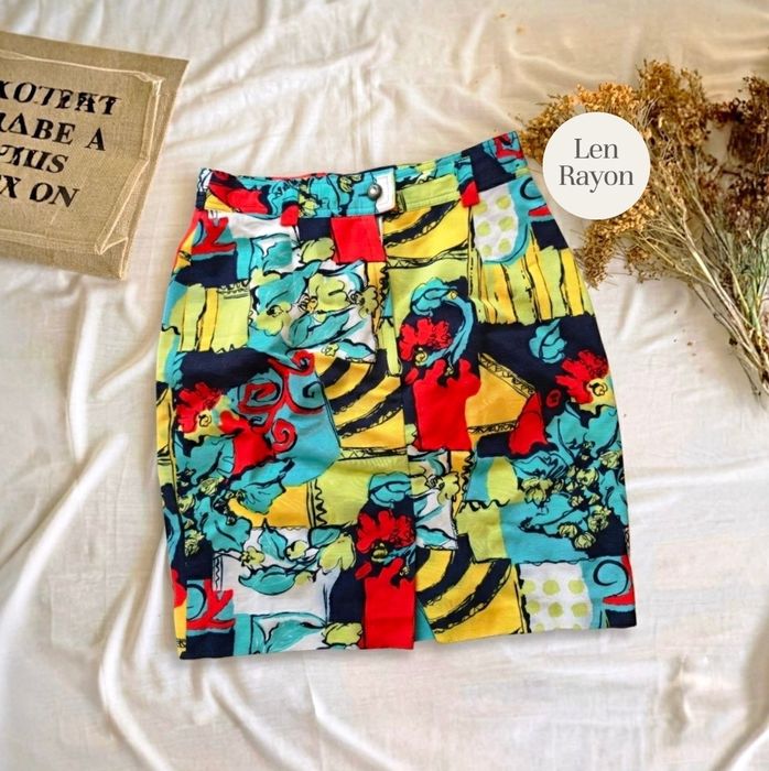 Lniana spódnica vintage Laurèl pop art rayon i len malarska