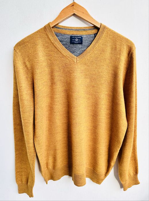 Lekki sweter z wełną merynosa merino  Dunmore musztardowy żółty