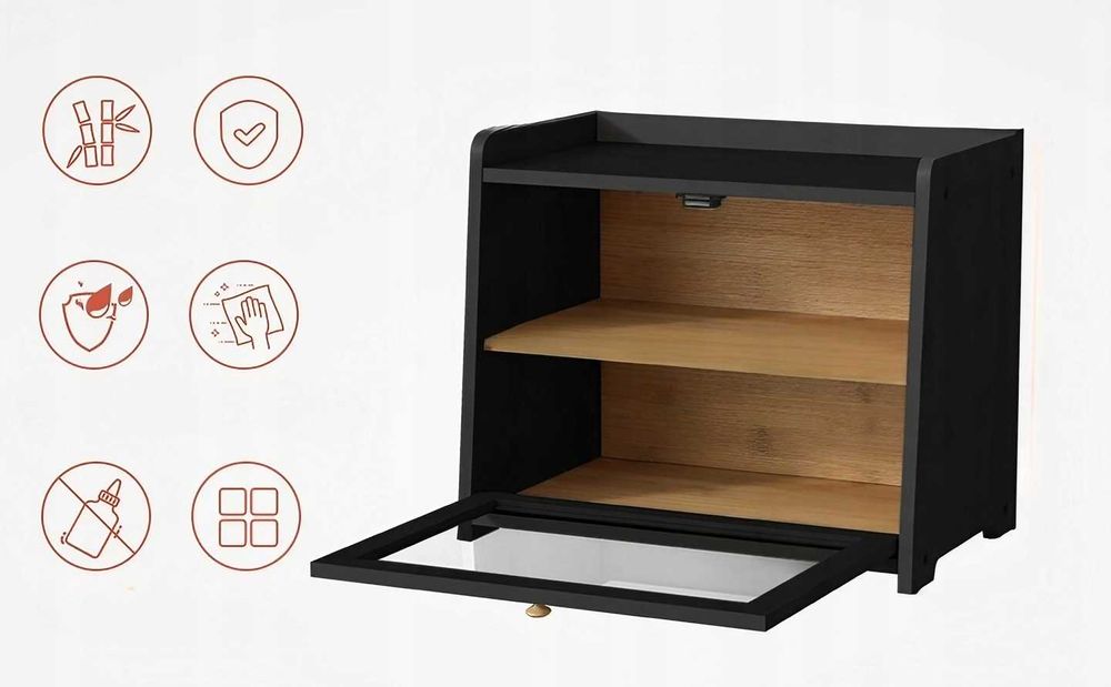 CHLEBAK Bambusowy czarny duży 2 POZIOMY – porządek na blacie kuchennym