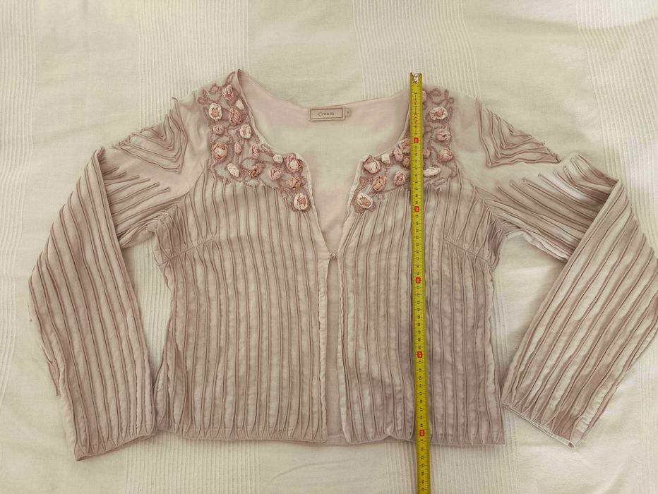 żakiet blezer narzutka beż róż krem kwiaty M 38 - L 40 Cream