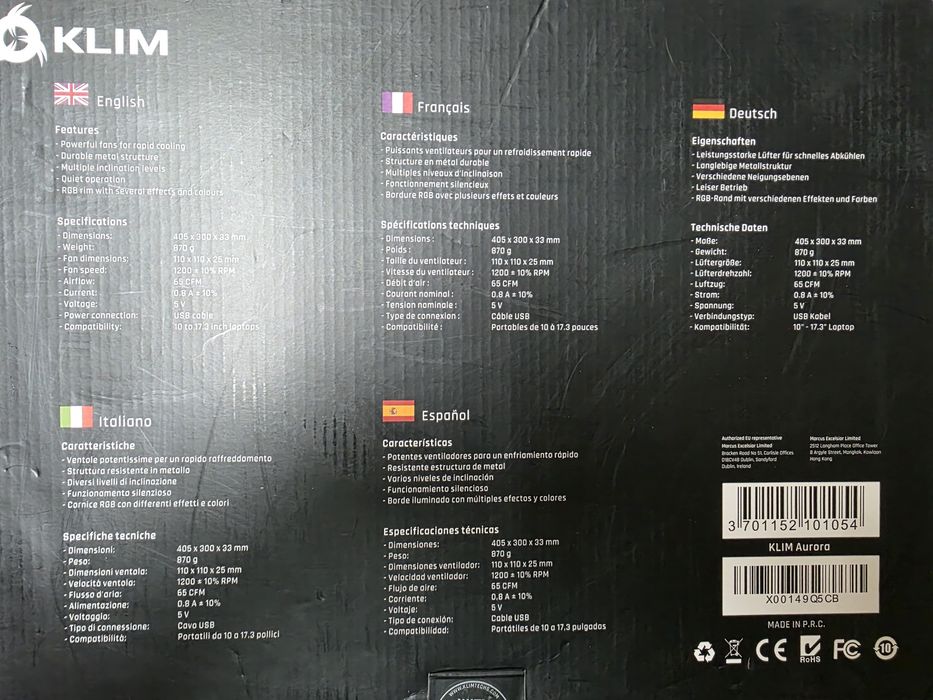 Base de arrefecimento para portátil KLIM Aurora