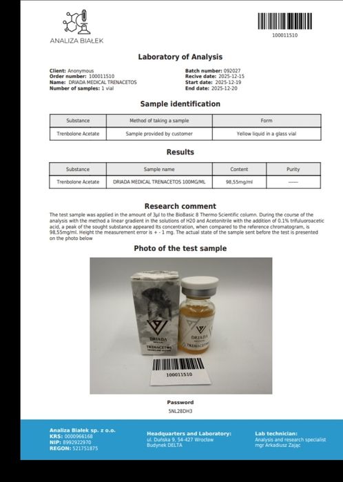 Acetato de Trembolona 100mg/ml Driada Medical
