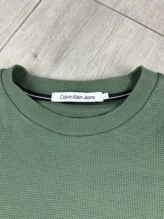 Calvin Klein Jeans – męska bluza waflowa khaki zielona – rozmiar L