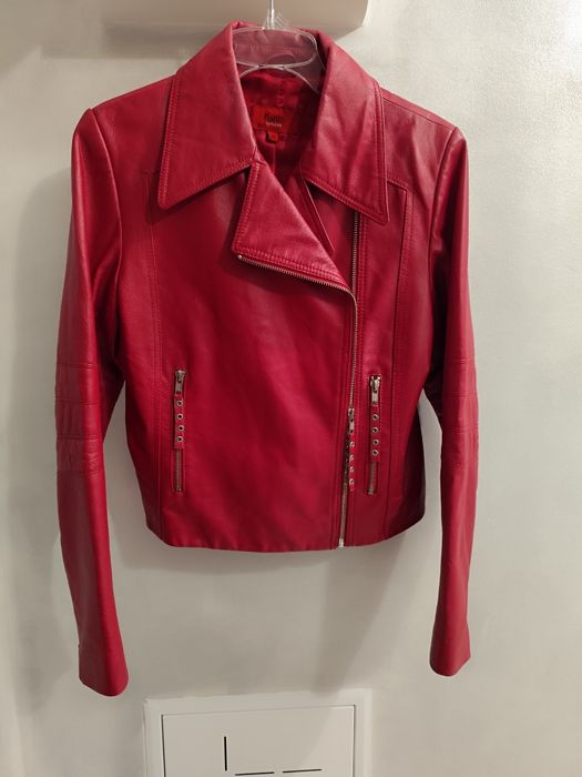 Skórzana kurtka damska czerwona skóra naturalna 38 bike jacket