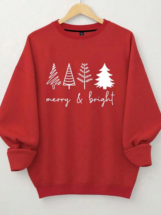 Bluza damska świąteczna czerwona z nadrukiem ocieplana SHEIN 5XL 50