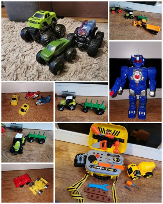 Zamiana zabawki auta traktory narzędzia na soki