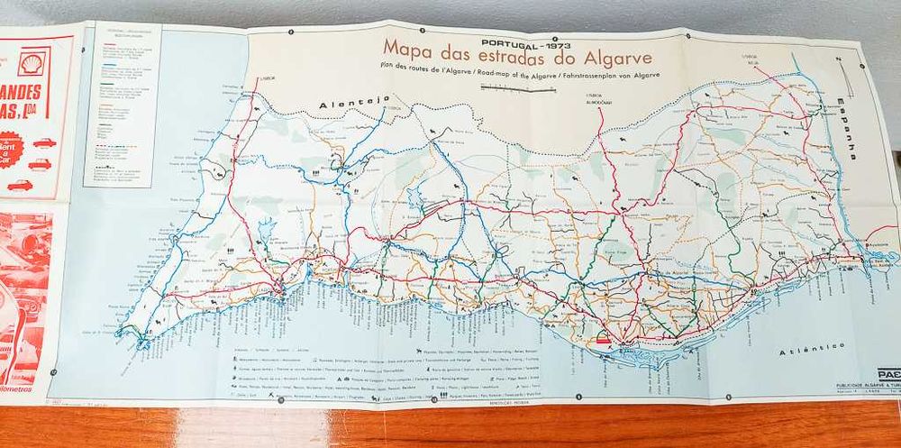 Mapa das Estradas do Algarve - Portugal - 1973