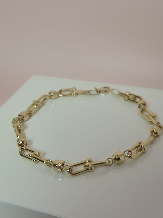Złota bransoletka ogniwa kulki diamentowane spinacze 20 cm p.585