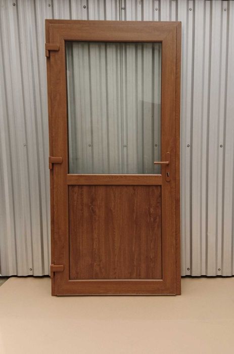 Drzwi PVC zewnętrzne sklepowe tarasowe 100x210 złoty dąb TRANSPORT PL