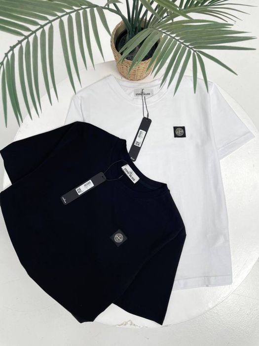 Футболка Stone Island чоловіча біла та чорна