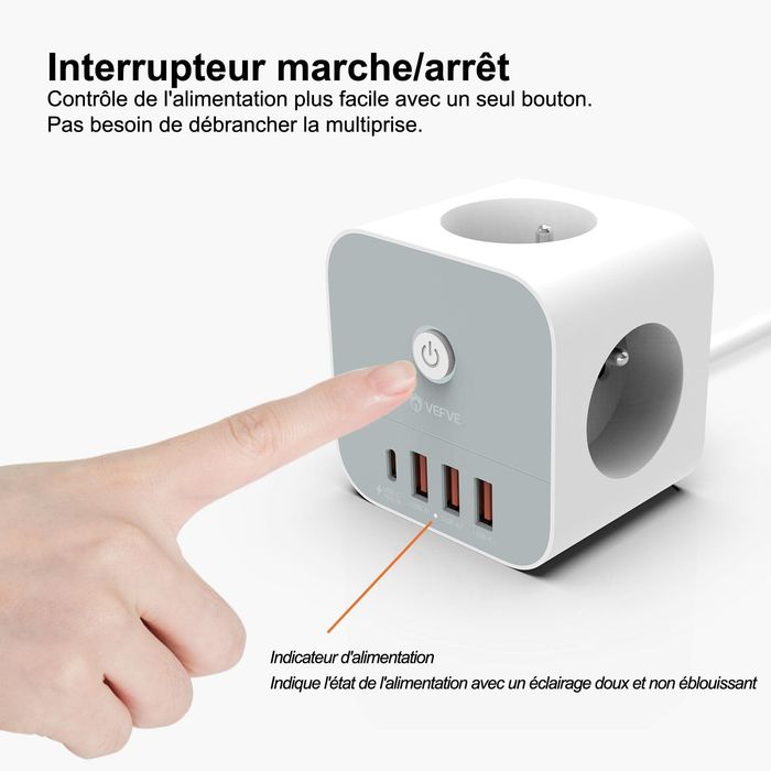 Liistwa zasilająca VEFVE Power Strip Cube 7 w 1 z USB.