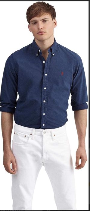 Хлопковая рубашка Polo Ralph Lauren мужская цвет синий regular