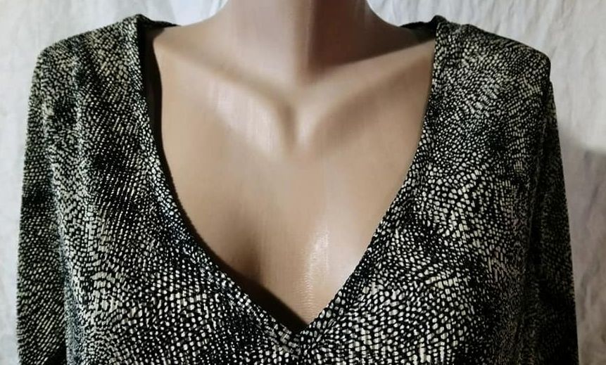 Блузка р.60 Ann Harvey серая с черным гофре длинный рукав