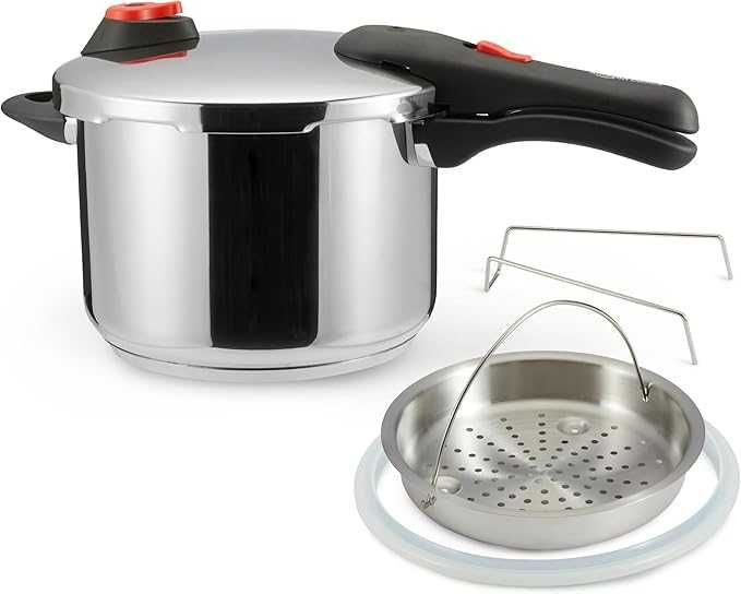 Amazon Basics Stal nierdzewna Szybkowar z parowarem, 6 litrów, NOWY