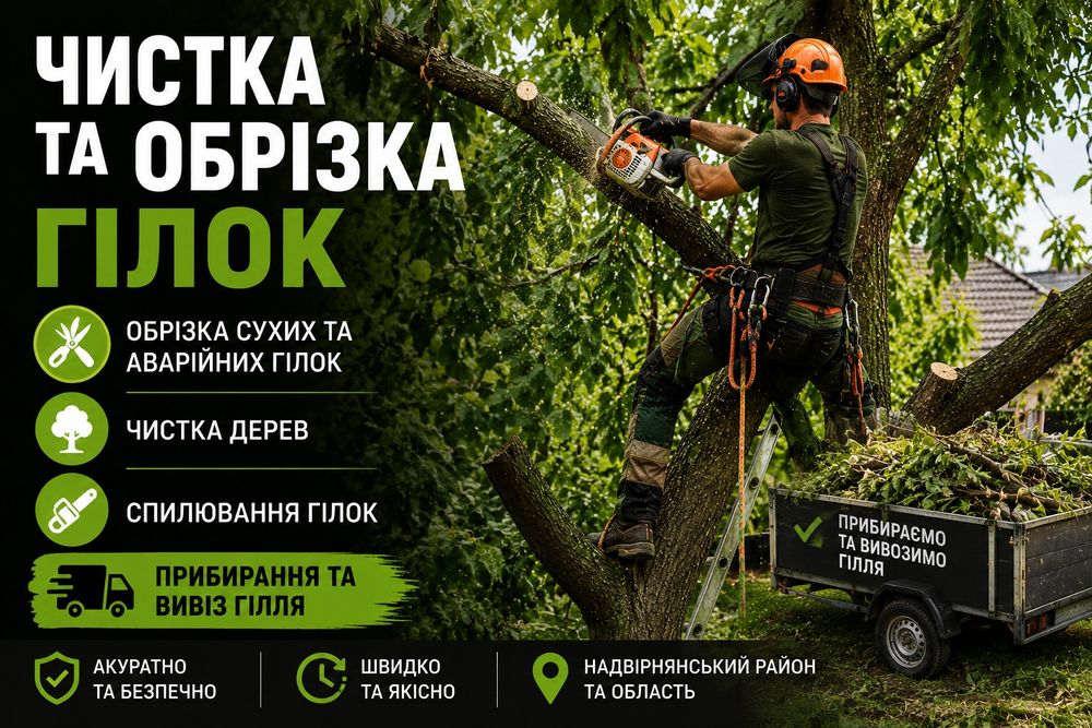 Спилювання дерев • Обрізка гілок