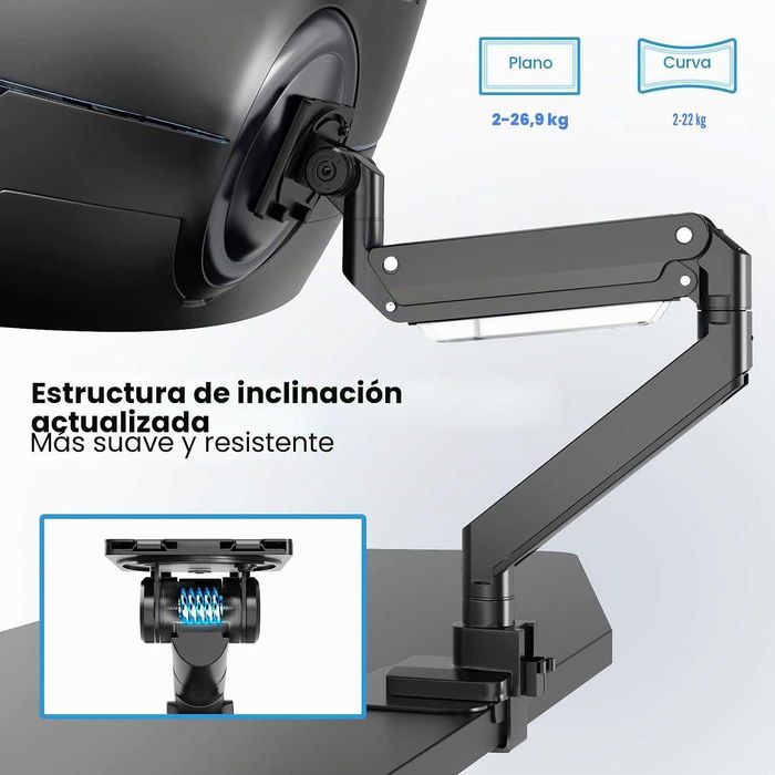 PUTORSEN Arm for Monitor and TV 17 – 57 Inches, Desk Mount with Gas Spring, Up to 27 kg, Reinforcement Plate, VESA Max. 200 x 200