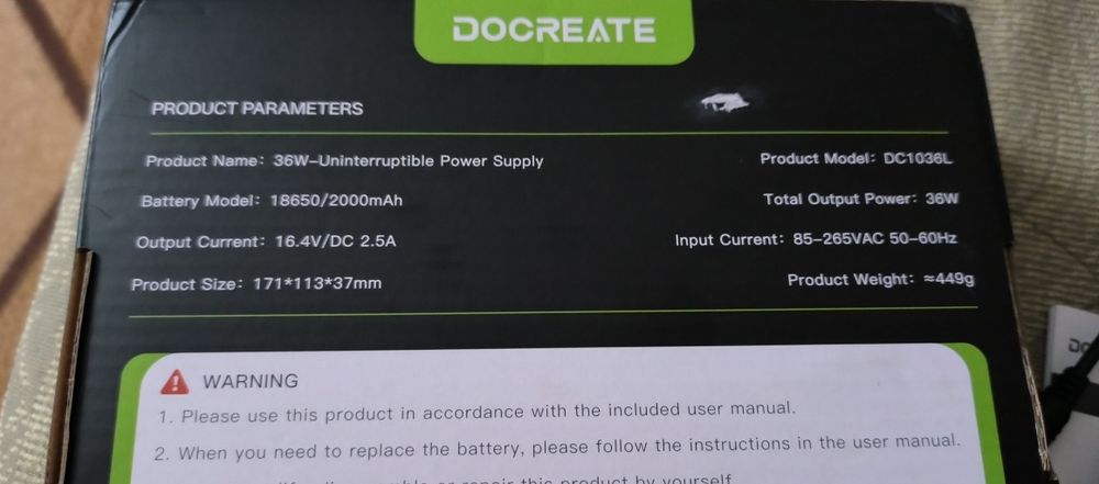 DOCREATE DC1036L - безперебійник для роутера, міні-UPS/ДБЖ