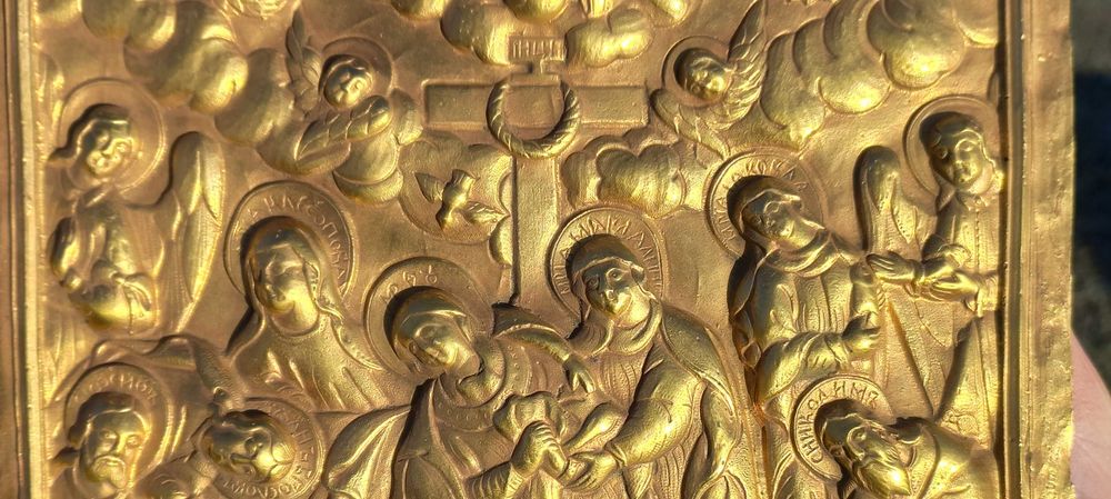Ікона 1300-х, позолочена з старовинної.Вінтаж.Икона медная с старинной