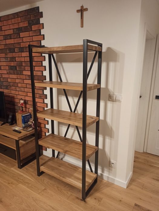 Regał dębowy loft , metal, lakier mat 200x200 cm.