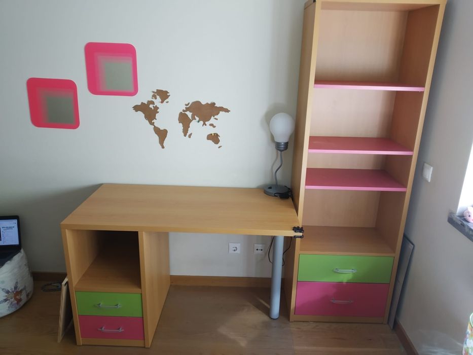 Mobilia madeira menina rosa e verde