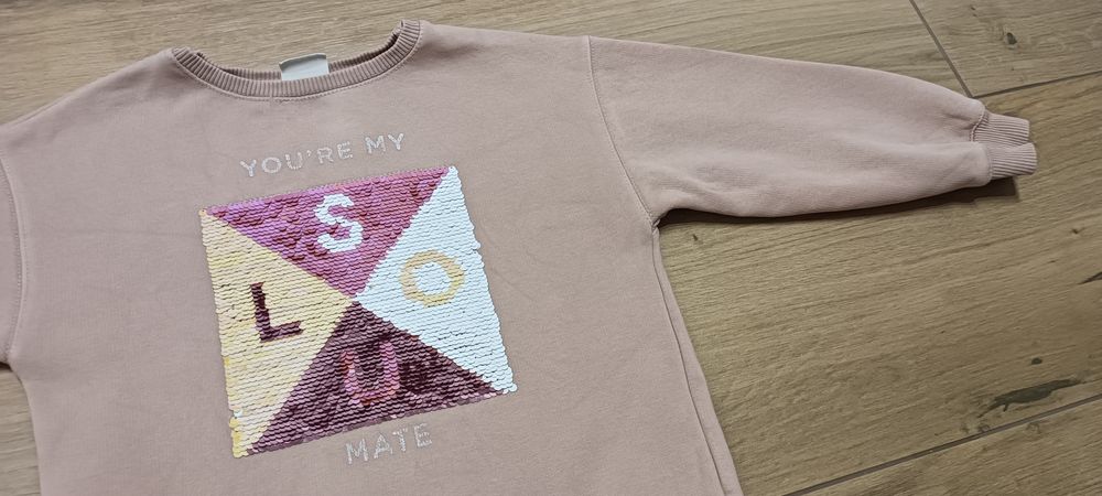 Zara 116 bluza różowa pudrowy róż ruchome cekiny dla dziewczynki