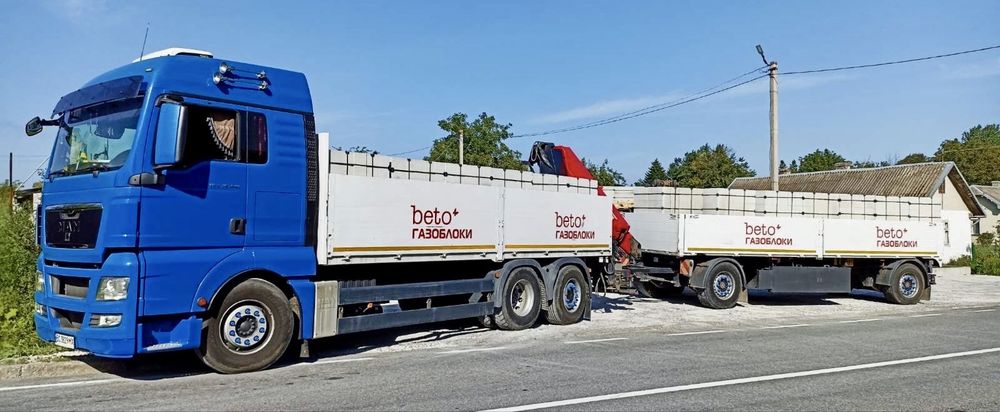 Газоблок та піноблок, клей для кладки. Доставка маніпулятором