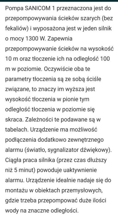 Pompa SFA Sanicom 1 do ścieków