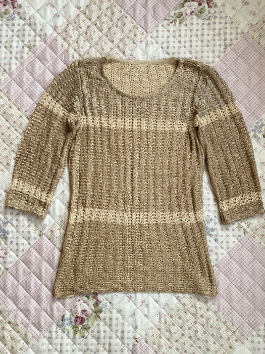 Ażurowa beżowa bluzka połyskująca M 38 vintage 00s