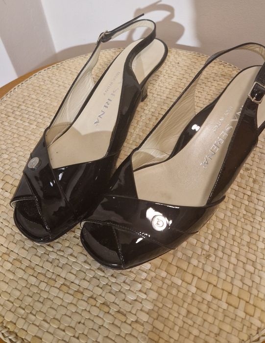Wizytowe  buty włoskie Donna Serena 39 damskie czarne bez pięty sandały na obcasie