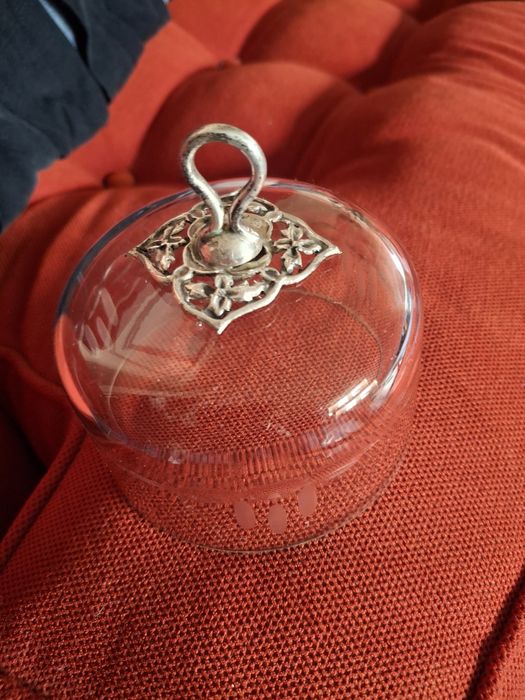 Campânula / tampa de vidro e prata