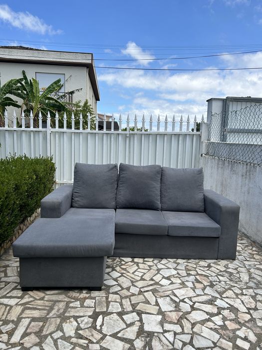 Sofá Chaise Longue Cinzento 3 Lugares – Ótimo estado