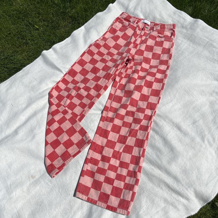 spodnie w krate zara prosta nogawka straight funky festiwalowe