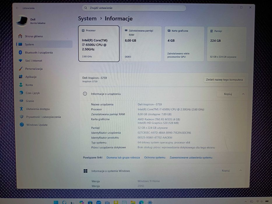 Laptop Dell 17" / i7 / 240 ssd / 8gb ram / win11