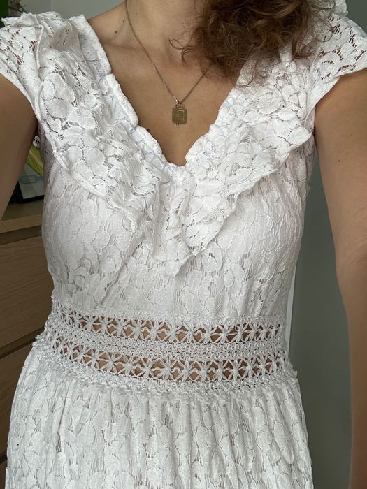 Sukienka biała długa koronkowa s/m Boho