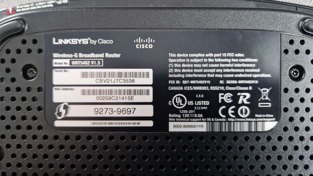 Router Linksys WRT54G2 v.1.5 (CISCO)
