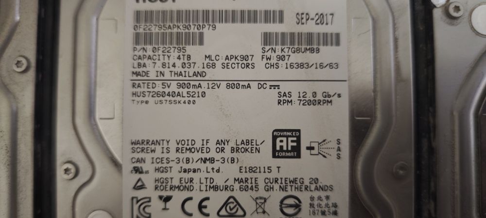 Серверні жорсткі диски HGST Ultrastar 4TB 3.5" 7200rpm SAS 12Gb/s (HUS726040AL5210) - 8 шт.
