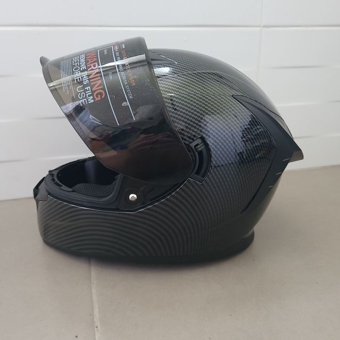 CapaCapacete LVS HF-702DV com Viseira Solar e Acabamento Carbono