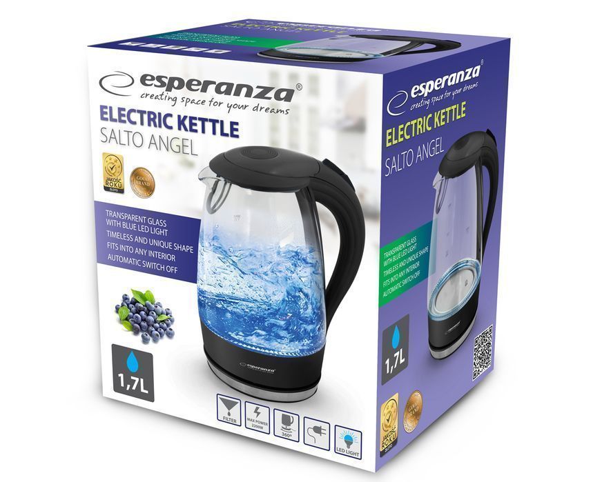Elektryczny czajnik szklany LED Esperanza SALTO ANGEL 1.7L czarny