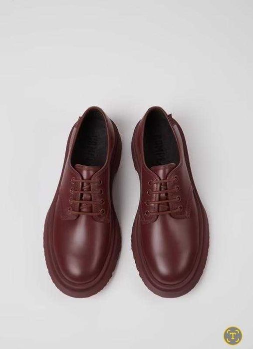 Бордовые кожаные туфли, броги, лоферы,  Camper, размер 38.