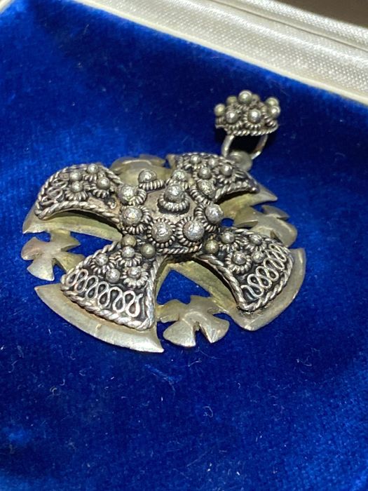 Cruz Jerusalém Prata contrastada 925 Antiga 4 cm 18 gr.