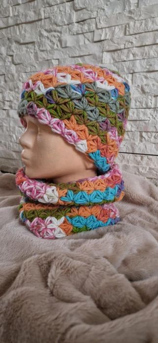 Czapka i komin Handmade kolorowa  lekka wygodna i ciepła