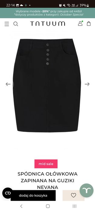 Spódnica Tatuum czarna rozmiar 36