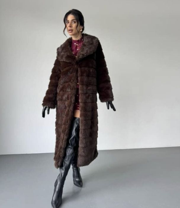 Довга шуба пальто соболь (еко)