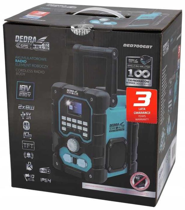 RADIO budowlane DEDRA SAS+ALL DAB+ FM + ZASILACZ głośnik bluetooth USB