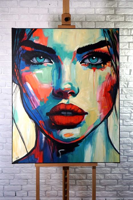 Obraz olejny Duży 80x100 ręcznie malowany portret pięknej kobiety