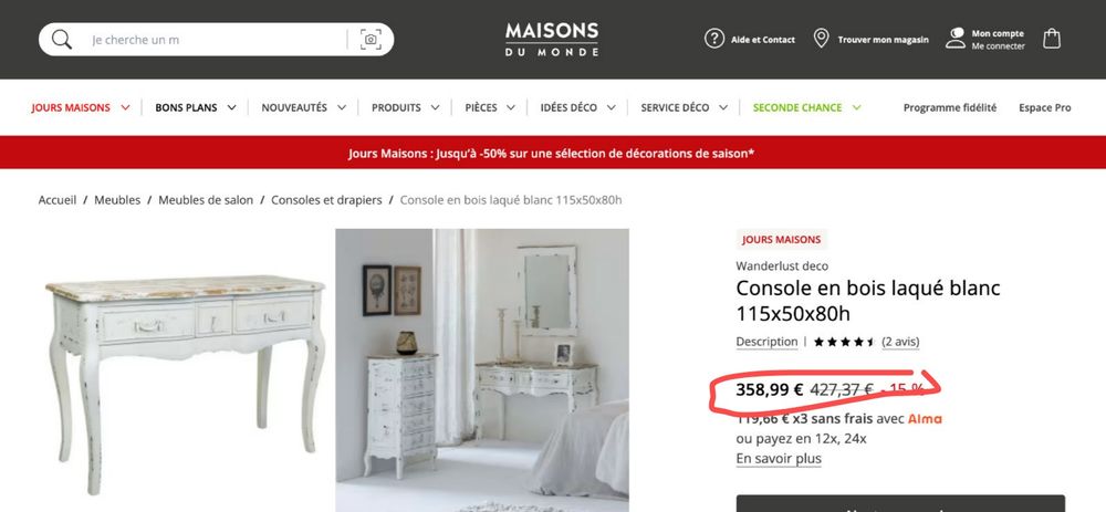 Consola madeira branco patine Maisons du Monde – 109x40x79 cm