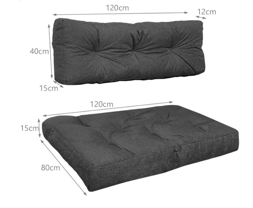 Poduszki na palety 120x80, oparcie 120x40 wodoodporne szare