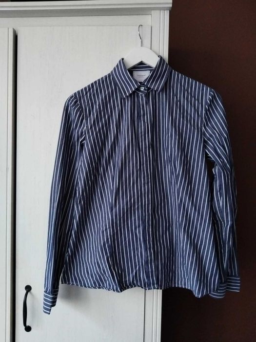Lambert koszula w paski granatowa biała bawełna basic dobry skład