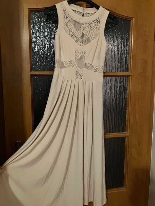 Okazja Pudrowa sukienka z koronką midi wesele komunia chrzest